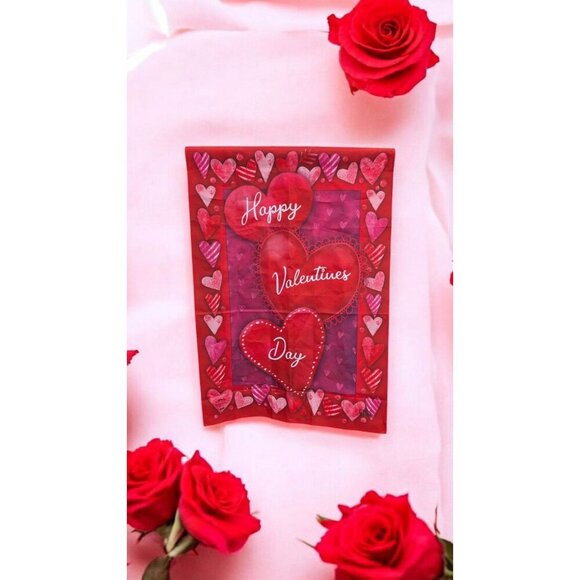 EUC Valentine's Heart Trio House Flag 40" x 28" Briarwood Lane - Picture 1 of 2